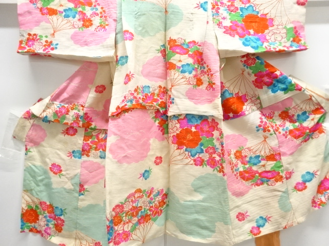 JAPANESE KIMONO / ANTIQUE KIMONO FOR SUMMER / FOLDING FAN PATTERN